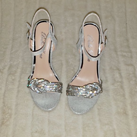 Gorgeous Silver Shimmery Platform Rhinestone High Heel Sandals Shoes - Picture 12 of 13